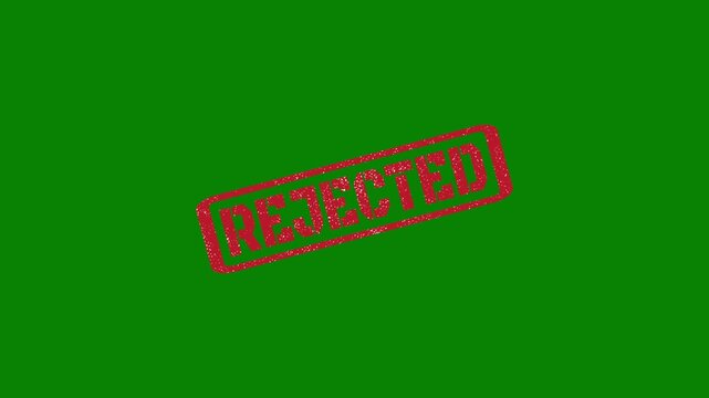 Rejected rubber stamp seal with distressed texture stamping animation on green background 4k