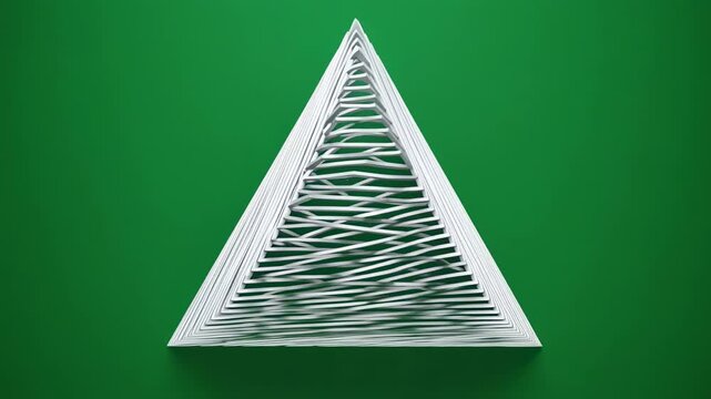 Abstract geometric pyramid transforming with textured growth on vibrant green background cinematic motion