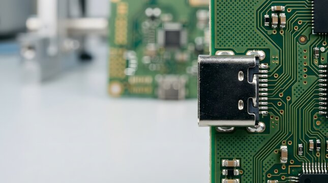 precision usb connector soldered onto advanced printed circuit board for high speed electronic data connectivity and embedded hardware development