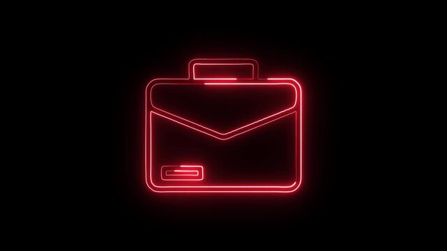 Briefcase Document Folder Icon Animation with Glowing Lines on Black Background