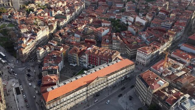 Aerial View of Avenida dos Aliados and Historic Center of Porto Portugal