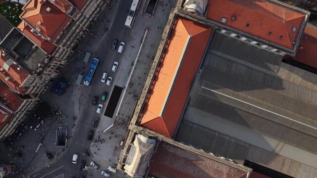 Aerial View of Avenida dos Aliados and Historic Center of Porto Portugal