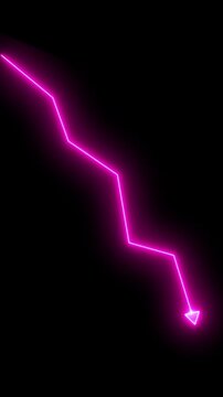 Neon pink zigzag arrow downward trend line on black background