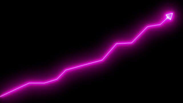 Neon pink glowing line graph rising upward on black background, financial growth concept