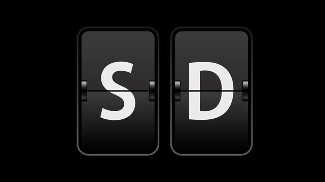 Flip text animation of a board showing the word sd with transparent background video & looping alpha channel.