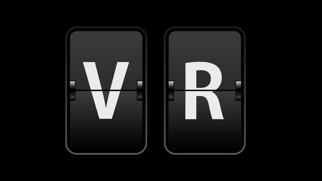 Flip text animation of a board showing the word vr with transparent background video & looping alpha channel.