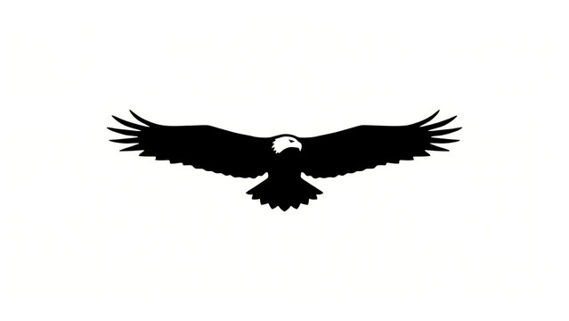 black eagle silhouette flying overhead. vector raptor bird with wings spread. distinct bird of prey icon. logo design element. graphic symbol for logos or tattoos.