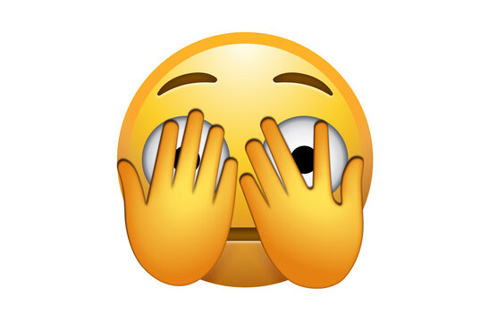 Yellow Emoji Face Peeking Through Fingers Covering Eyes Vector Illustration Isolated on White Background