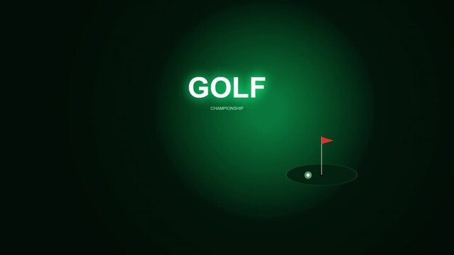 Premium Golf Championship Intro Background with Parabolic Ball Arc, Textured Spinning Motion Ball, Red Flag Hole Putt, and Dark Emerald Glow