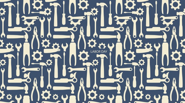Vector illustration of labor day weekend seamless pattern background with hand tools