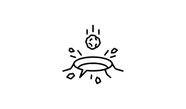 Meteorite impact crater line art outline vector icon illustration