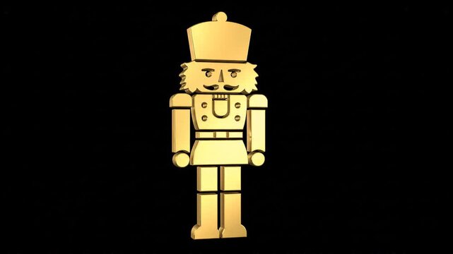 Golden Nutcracker Soldier 3D Animation for Christmas and New Year Festive Celebration Background Graphics