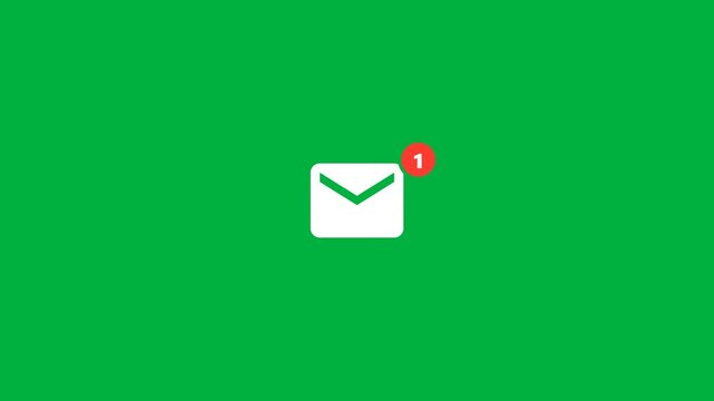 Isolated email envelope notification animation with red badge on solid green screen chroma motion overlay