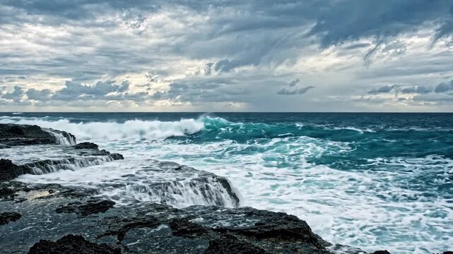 파도치는 바다 Ocean Waves - 해안 절벽에 부서지는 파도