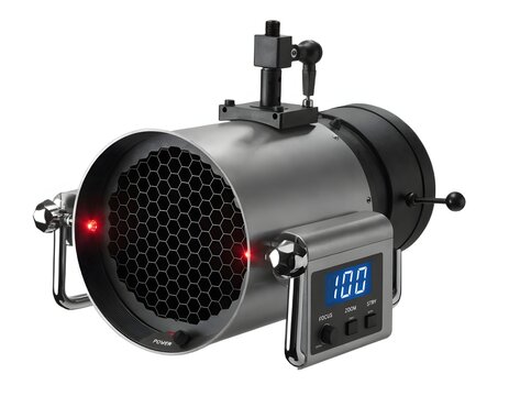 Professional studio strobe light with honeycomb illustration