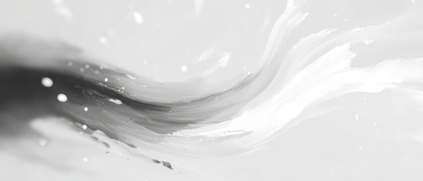 black ink swirling in milk forms abstract monochrome bokeh waves for wellness branding, packaging and web design
