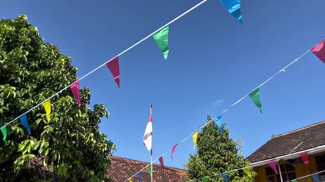 Colorful flags decoration for Indonesian independence day celebration