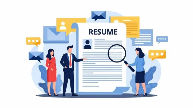 Professional recruiters reviewing a job applicant resume with a magnifying glass