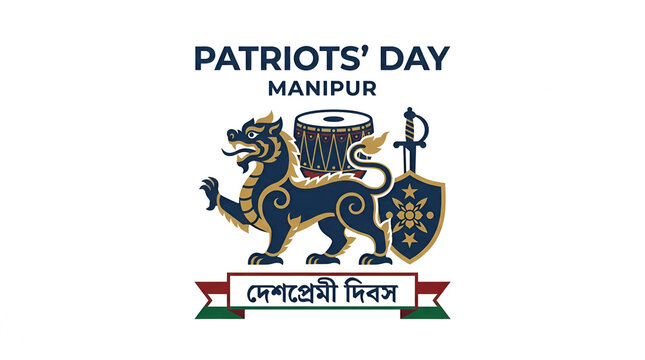Patriots Day Manipur August 13 Vector Illustration with Bir Tikendrajit, Paona Brajabashi, Kangla Sha Winged Lion, Manipur Flag, Martyrs, and Anglo Manipur War Heroes