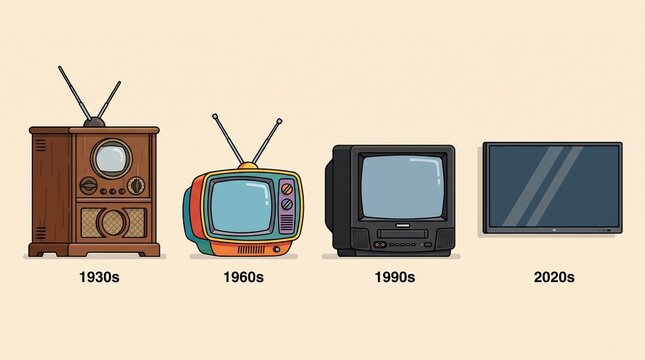 Here is the transformation of television from the past until now, edited in the form of vector animation.