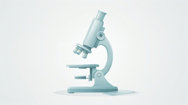 Blue microscope illustration with glass slides on white background with depicts blue laboratory experiment instrument microscopy biological with university