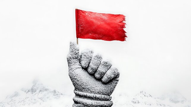 Red flag in snowy mountains