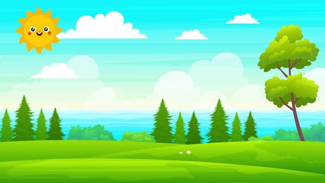 4K Cute Cartoon Sunny Forest Landscape