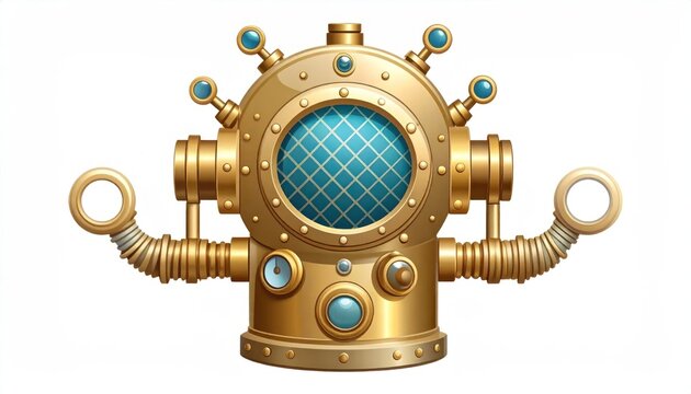 Steampunk brass diving helmet illustration.