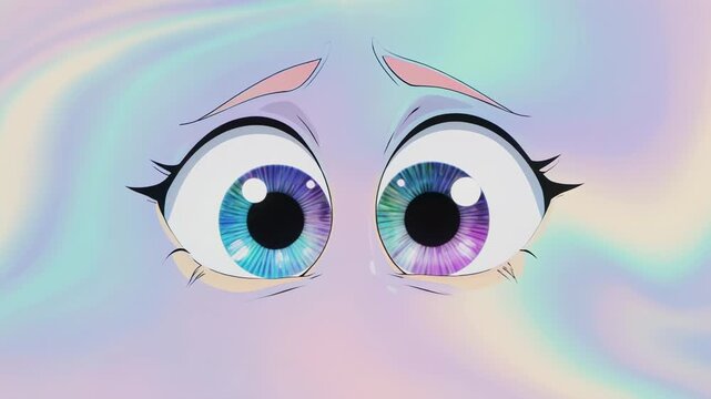 Animated Eyes Expressing Worry and Anxiety in Pastel Swirls with Subtle Camera Zoom