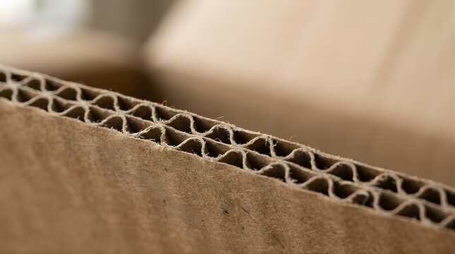 Macro detail of corrugated cardboard layer showing structural texture