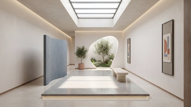Bright Modern Interior Corridor with Skylight and Minimalist Decor