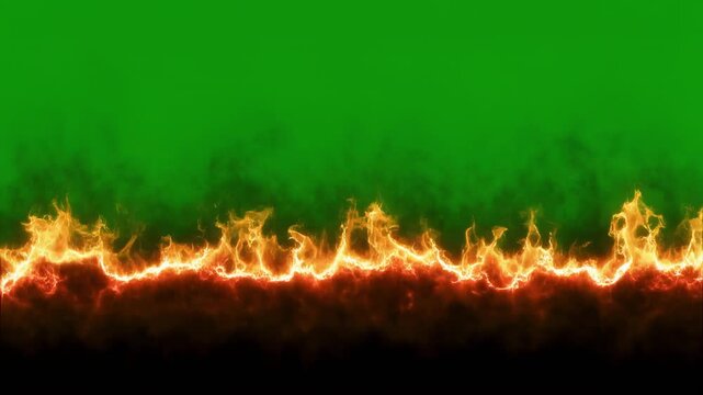 Dynamic fire line with green screen background and empty space for text overlay