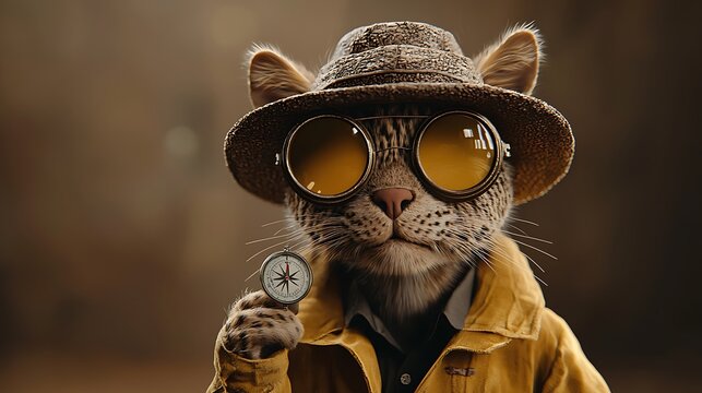 Cat explorer with compass
