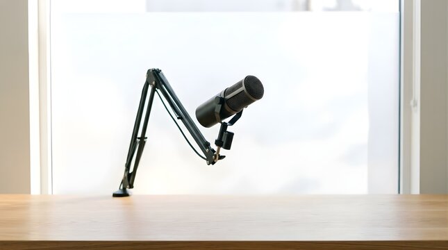 Professional studio microphone on adjustable arm mount for podcasting