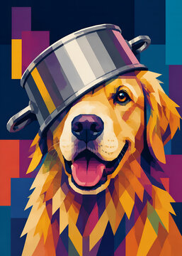 Funny Dog with Pot &ndash; Colorful WPAP Animal Art