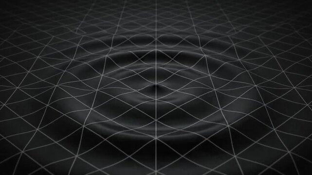 A dark, abstract grid surface with concentric ripples, illustrating a wave or disturbance in a scientific context.
