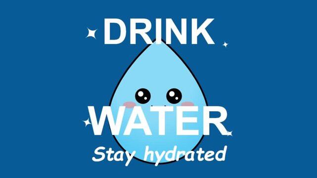 Whimsical Illustration of a Water Drop Character Encouraging Daily Hydration for Overall Health and Well-being