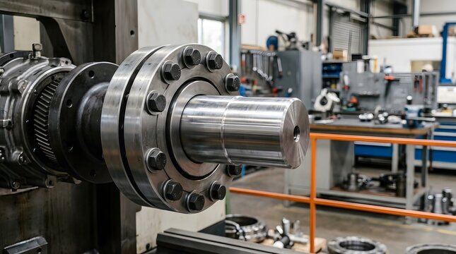 industrial shrink disc locking assembly mounted around polished transmission shaft for secure torque transfer