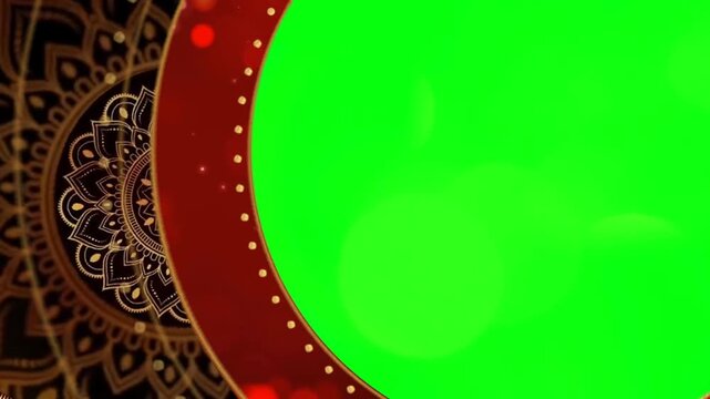 Royal Golden Mandala Circular Frame Mockup with Green Screen Chroma Key Center and Traditional Indian Cultural Motion Backdrop