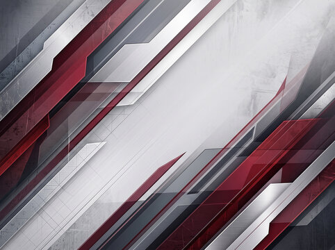 abstract futuristic high tech background featuring red and silver metallic geometric shapes with sharp diagonal lines for industrial technology design