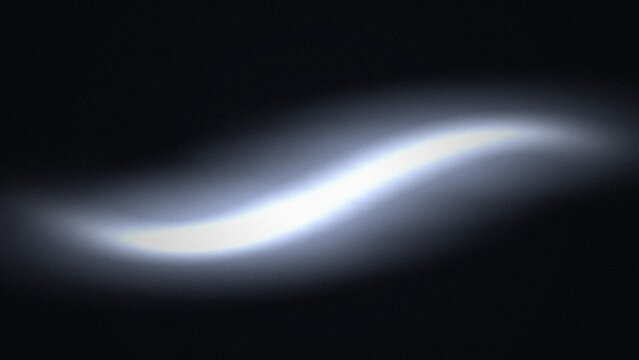 Abstract composition featuring a single, glowing white s-shaped curve of light floating against a solid, deep black background, creating a sense of motion, energy, and minimalist visual elegance