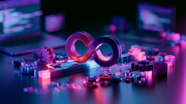 3D Rendering of a DevOps and Software Development Concept Featuring IT Operations and Digital Technology.
