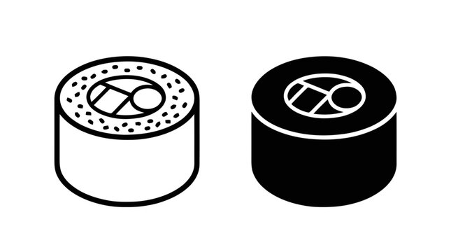 Vector illustration of sushi roll icon set, maki sushi vector illustration on a transparent background