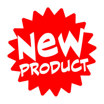 Text " New product " on red starry icon
