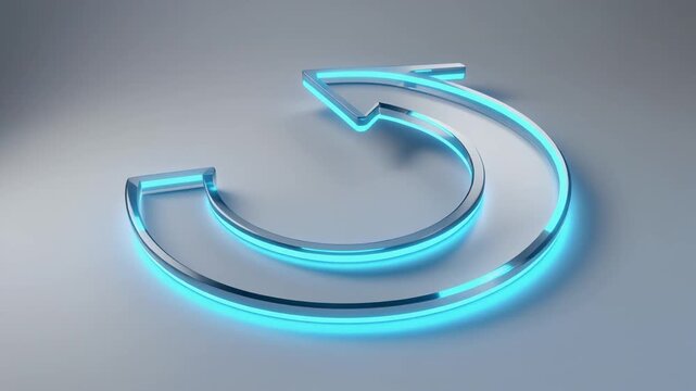 Glowing metallic blue circular arrows on gradient background, symbolizing rotation, renewal, and continuous technological process in a futuristic style.