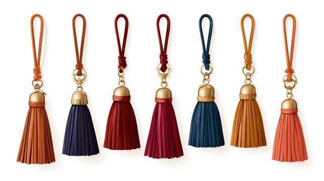 Neat Vector Illustration of Decorative Leather Tassels for Bags, Jewelry, Keychains, Zippers, and Fashion Accessories.