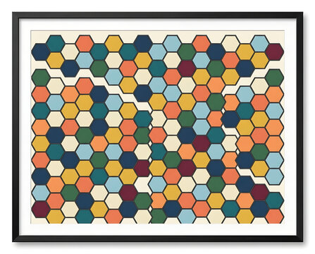 Geometric Hexagonal Pattern In A Retro Color Palette With A Vintage Aesthetic