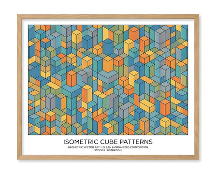 Geometric Isometric Cityscape Abstract Pattern With Vibrant Colors And 3D Building Blocks For Digital Art And Design