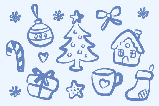 Christmas Holiday Doodle Elements Vector Set