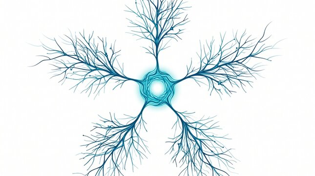 Abstract branching neuron‑like pattern radiating from a central core, symbolizing energy, connectivity, and organic complexity in minimalist design.